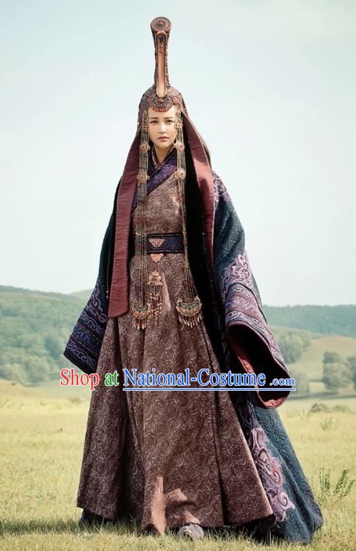 Chinese Ancient Tang Dynasty Princess Jieyou Embroidered Replica Costumes and Headpiece Complete Set