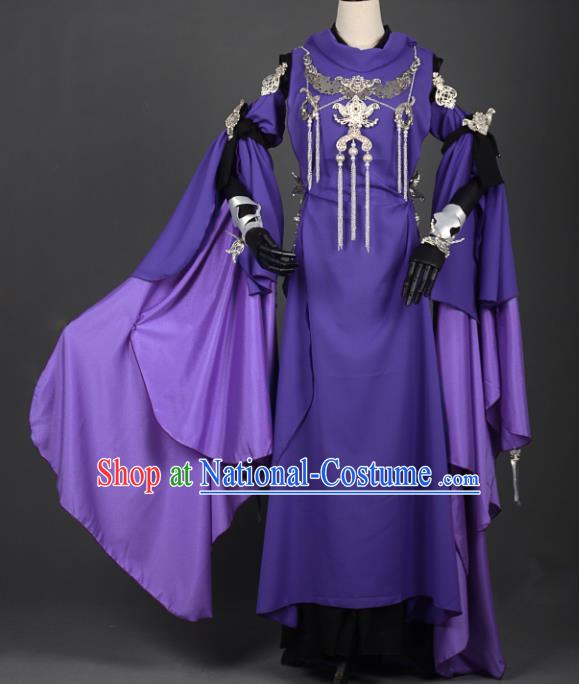 Chinese Ancient Female Knight-errant Purple Costume Cosplay Swordswoman Dress Hanfu Clothing for Women