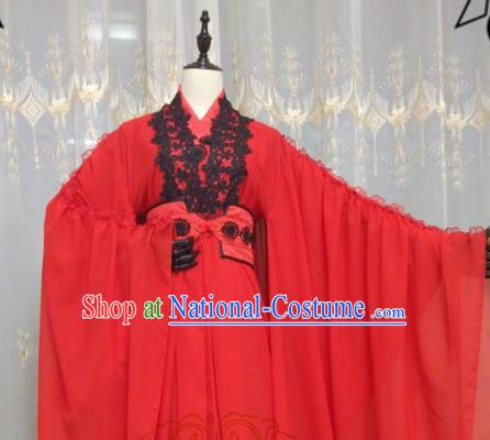 Chinese Ancient Cosplay Swordswoman Red Hanfu Dress Ming Dynasty Heroine Embroidered Costume for Women