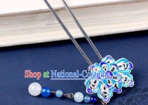 Chinese Traditional Handmade Hair Accessories Ancient Hairpins Hanfu Blueing Lotus Hair Clip for Women