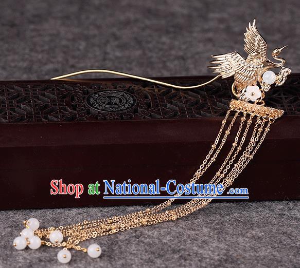 Chinese Traditional Handmade Hair Accessories Ancient Tassel Hairpins Hanfu Golden Phoenix Hair Clip for Women