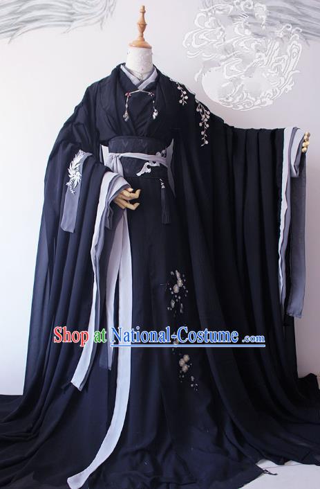 Chinese Ancient Crown Prince Black Costume Cosplay Nobility Childe Swordsman Embroidered Clothing for Men