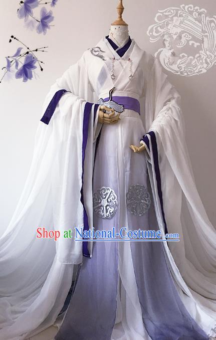 Chinese Ancient Crown Prince Costume Cosplay Nobility Childe Swordsman Embroidered Crane Clothing for Men