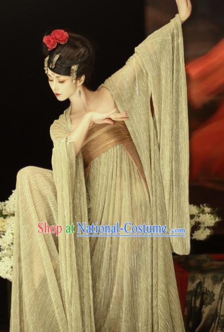 Chinese Ancient Palace Lady Hanfu Dress Traditional Tang Dynasty Princess Embroidered Costume and Headdress for Women