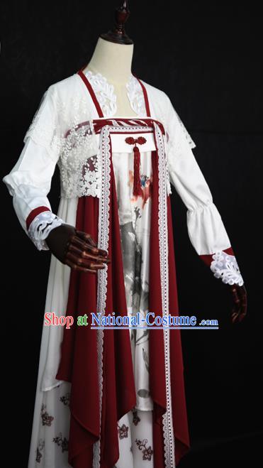 Chinese Ancient Cosplay Court Maid Costume Tang Dynasty Princess Embroidered Hanfu Dress for Women