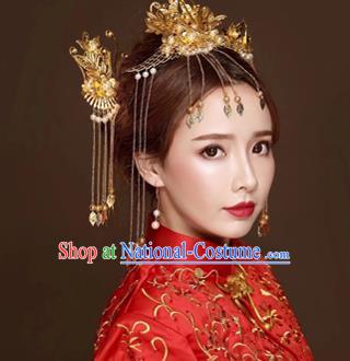 Chinese Traditional Handmade Bride Tassel Phoenix Coronet Wedding Hair Accessories Ancient Hairpins Complete Set for Women