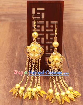 Traditional Chinese Jewelry Accessories Ancient Hanfu Golden Tassel Earrings for Women