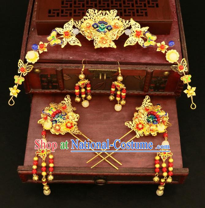 Chinese Traditional Hair Accessories Xiuhe Suit Handmade Blueing Hair Clasp Ancient Hairpins Step Shake for Women