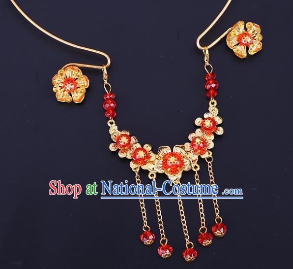 Traditional Chinese Jewelry Accessories Red Beads Necklace Ancient Hanfu Tassel Necklet for Women