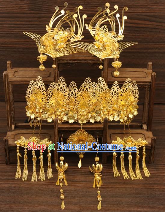 Chinese Traditional Xiuhe Suit Hair Accessories Step Shake Ancient Bride Phoenix Hairpins Complete Set for Women