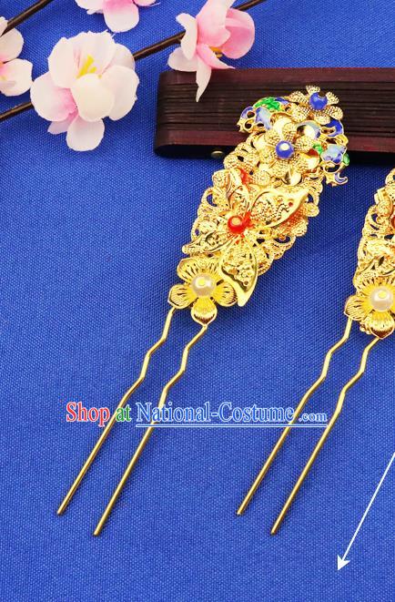 Chinese Traditional Xiuhe Suit Hair Accessories Golden Hair Clips Ancient Bride Hairpins for Women