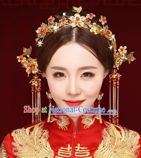 Chinese Traditional Xiuhe Suit Hair Accessories Complete Set Ancient Phoenix Coronet Hairpins for Women