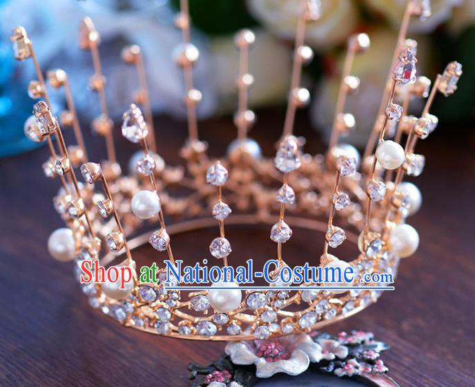 Baroque Style Hair Jewelry Accessories Bride Royal Crown Princess Round Imperial Crown Hair Clasp for Women