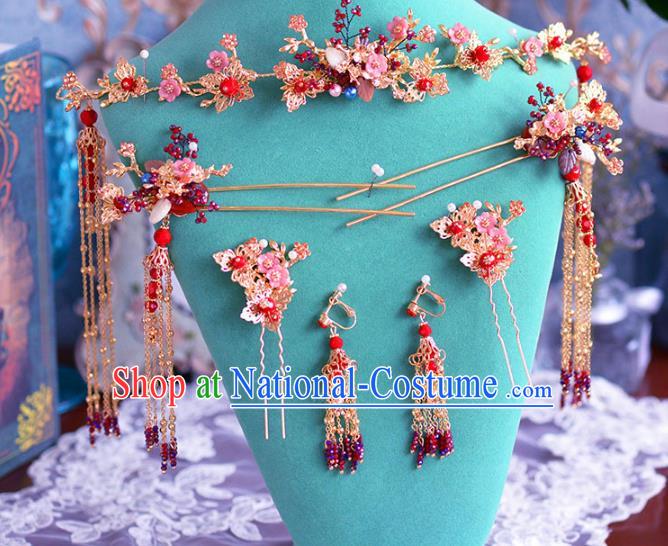 Chinese Ancient Handmade Hair Accessories Hair Clasp Traditional Xiuhe Suit Tassel Hairpins for Women