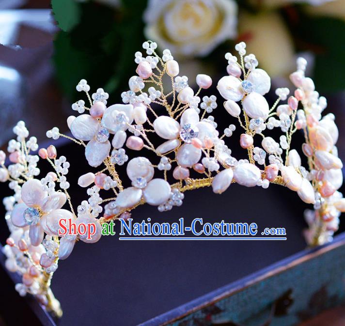 Handmade Baroque Style Hair Jewelry Accessories Bride Pearls Shell Royal Crown Princess Imperial Crown for Women