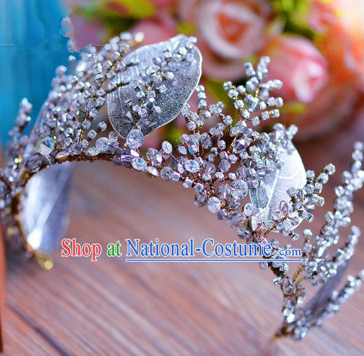 Top Grade Handmade Baroque Leaf Royal Crown Bride Zircon Hair Imperial Crown for Women