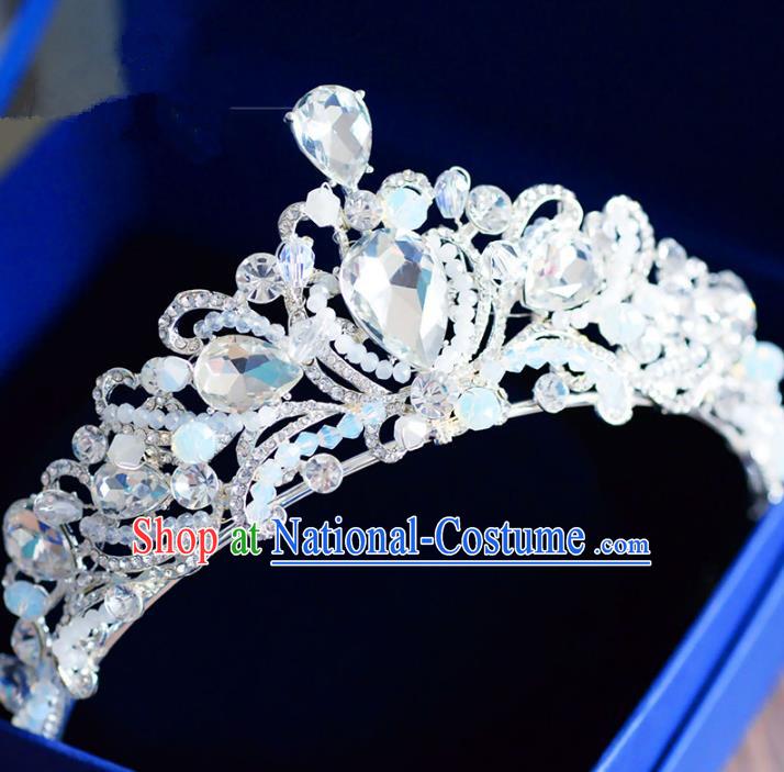 Top Grade Handmade Baroque Crystal Beads Royal Crown Bride Zircon Hair Imperial Crown for Women