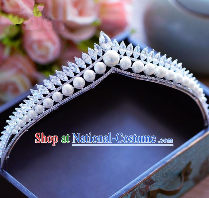 Top Grade Handmade Baroque Princess Zircon Pearls Royal Crown Crystal Hair Imperial Crown for Women