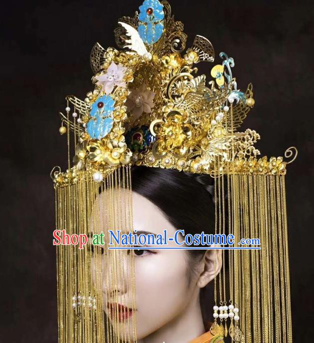 Chinese Ancient Handmade Palace Tassel Phoenix Coronet Hair Accessories Traditional Hairpins for Women