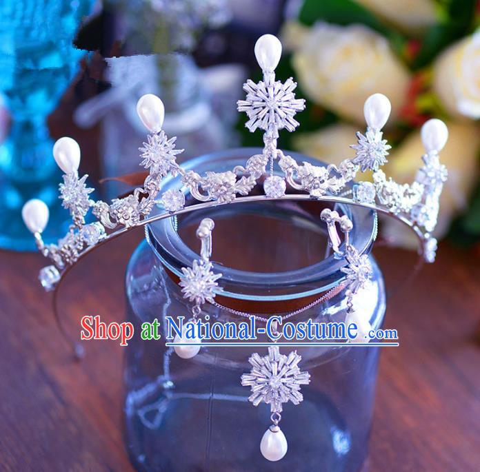 Baroque Style Hair Jewelry Accessories Bride Crystal Pearls Royal Crown Princess Imperial Crown and Earrings for Women