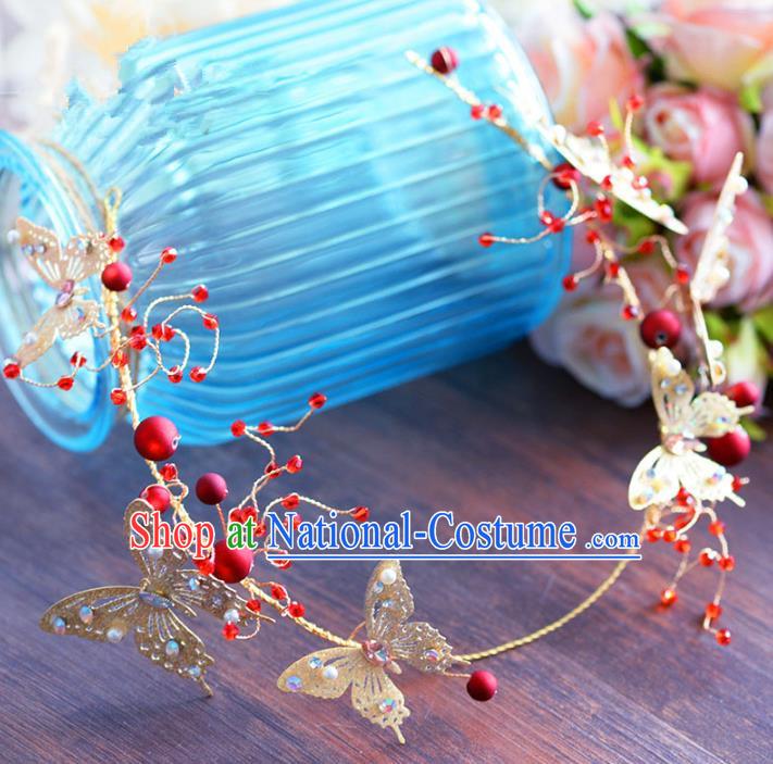 Top Grade Handmade Jewelry Accessories Chinese Ancient Bride Golden Butterfly Hair Clasp for Women