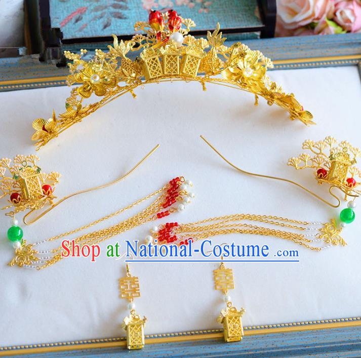 Chinese Ancient Handmade Palace Tassel Step Shake Traditional Phoenix Coronet Hair Accessories Xiuhe Suit Hairpins for Women