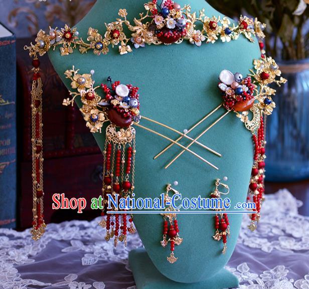 Ancient Chinese Handmade Traditional Hair Accessories Phoenix Coronet Hairpins Complete Set for Women