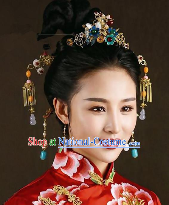 Ancient Chinese Handmade Hair Accessories Xiuhe Suit Hairpins Complete Set for Women