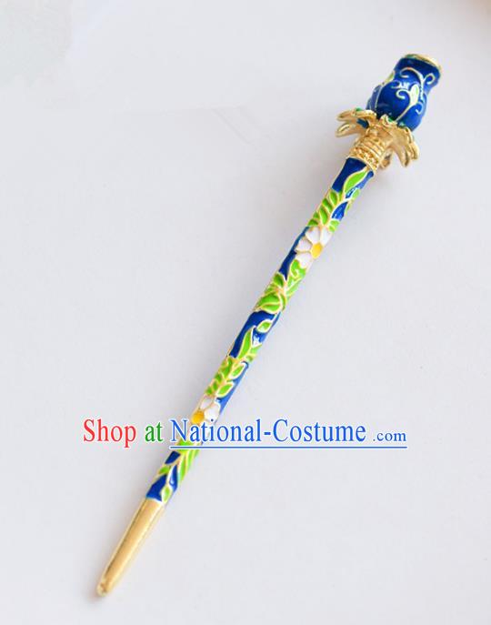 Ancient Chinese Handmade Classical Hair Accessories Xiuhe Suit Cloisonne Blue Hairpins for Women