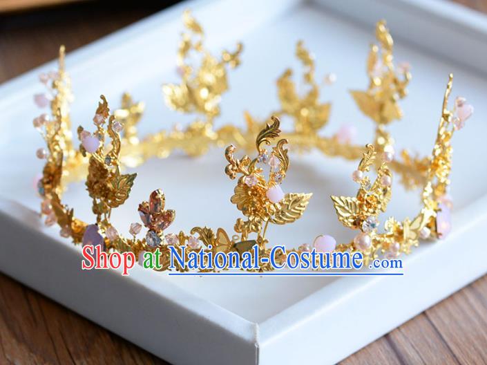 Top Grade Handmade Hair Accessories Baroque Golden Round Royal Crown Headwear for Women