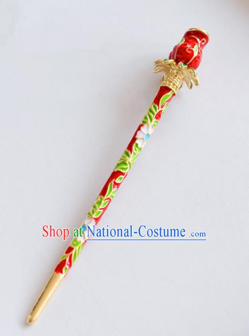 Ancient Chinese Handmade Classical Hair Accessories Xiuhe Suit Cloisonne Red Hairpins for Women