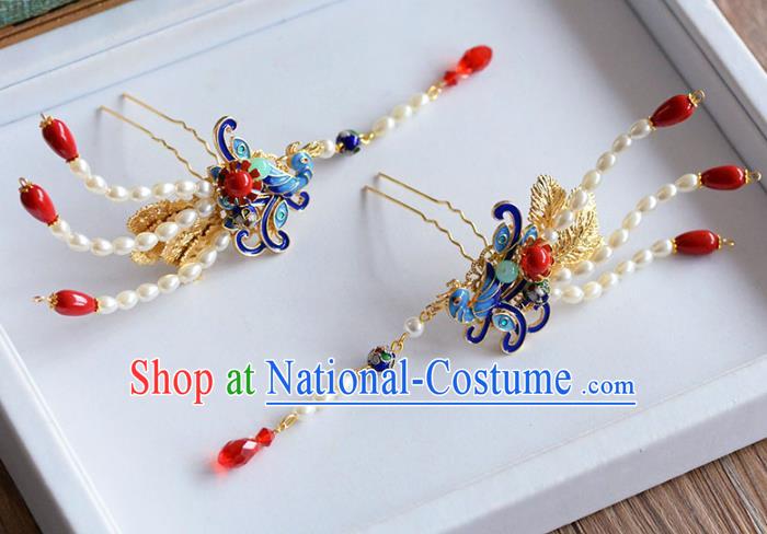 Ancient Chinese Handmade Classical Hair Accessories Hairpins Blueing Phoenix Hair Clip for Women