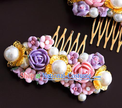 Handmade Wedding Hair Accessories Purple Flowers Hair Comb for Women