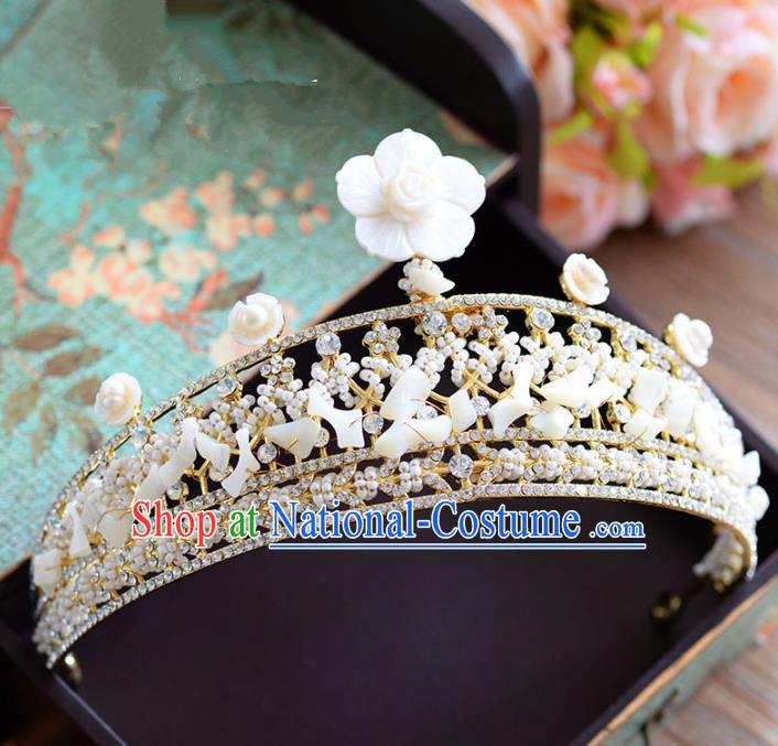 Top Grade Handmade Hair Accessories Baroque Queen Shell Royal Crown Headwear for Women