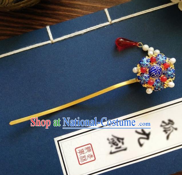 Chinese Ancient Hair Accessories Hanfu Hairpins Handmade Cloisonne Hair Clip for Women