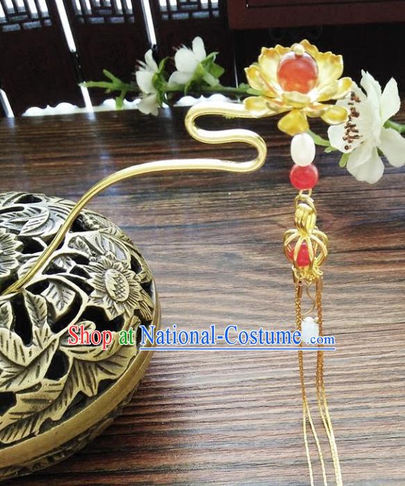 Chinese Ancient Hair Accessories Hanfu Hairpins Handmade Red Beads Lotus Hair Clip for Women