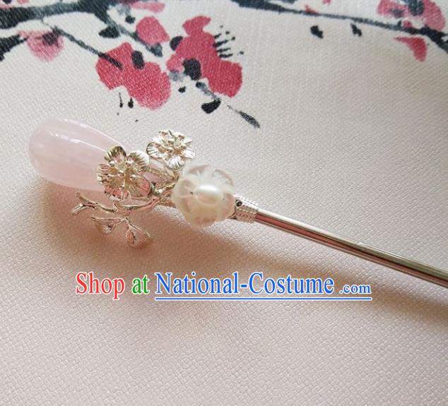 Chinese Ancient Hair Accessories Hanfu Hairpins Handmade Pink Jade Hair Clip for Women