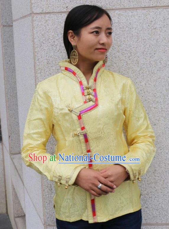 Chinese Traditional Minority Dance Costume Zang Nationality Yellow Blouse for Women