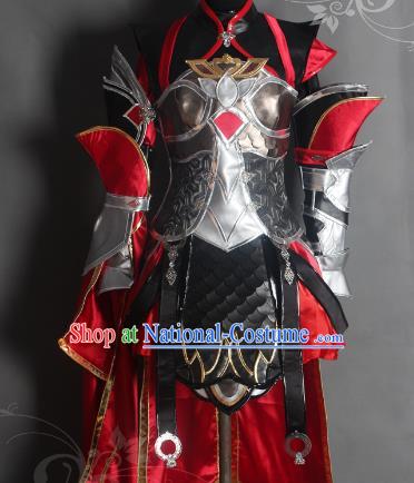 Chinese Traditional Ancient Swordswoman Female Knight Armour Costume and Boots for Women