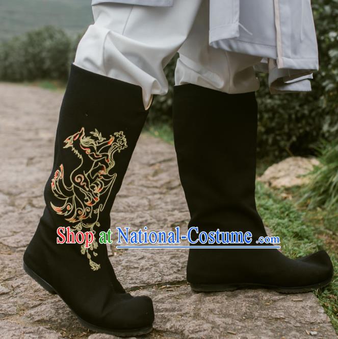 Chinese Traditional Black Cloth Shoes Ancient Swordsman Hanfu Embroidered Boots for Men