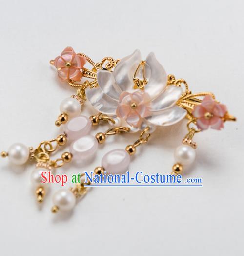 Chinese Ancient Handmade Hair Accessories Hanfu Shell Lotus Hair Stick for Women