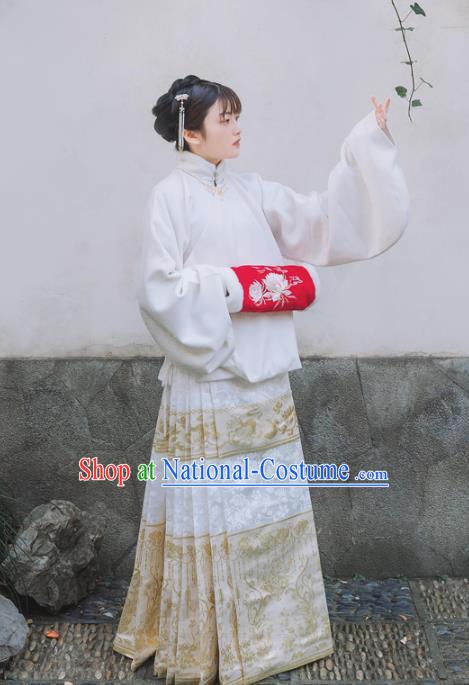 Chinese Traditional Ming Dynasty Nobility Lady White Skirt Ancient Court Maid Clothing for Women