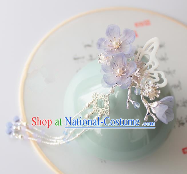 Chinese Ancient Handmade Palace Lilac Flowers Hair Clip Hair Accessories Hanfu Shell Butterfly Hairpins for Women