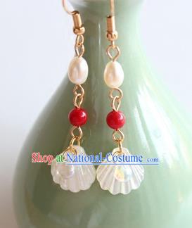 Chinese Ancient Handmade Earrings Accessories Hanfu Shell Pearl Eardrop for Women