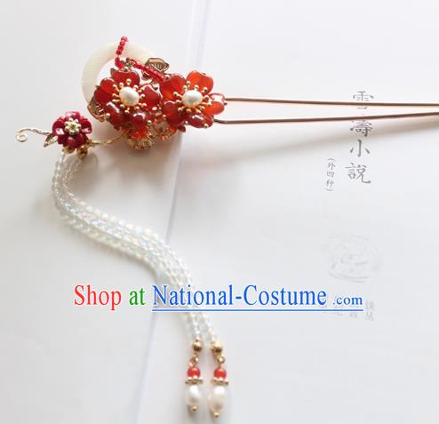 Chinese Ancient Handmade Palace Red Paeonia Hair Clip Hair Accessories Hanfu Hairpins for Women