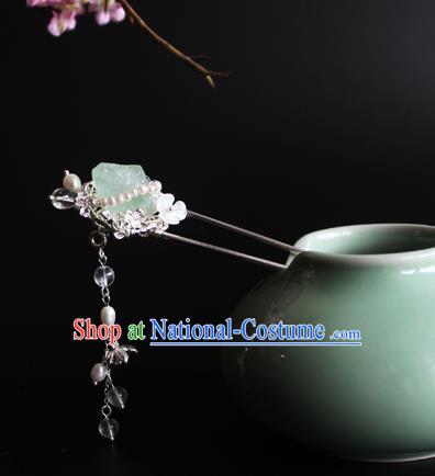 Chinese Ancient Handmade Green Fluorite Hair Claw Hair Accessories Hanfu Hairpins for Women