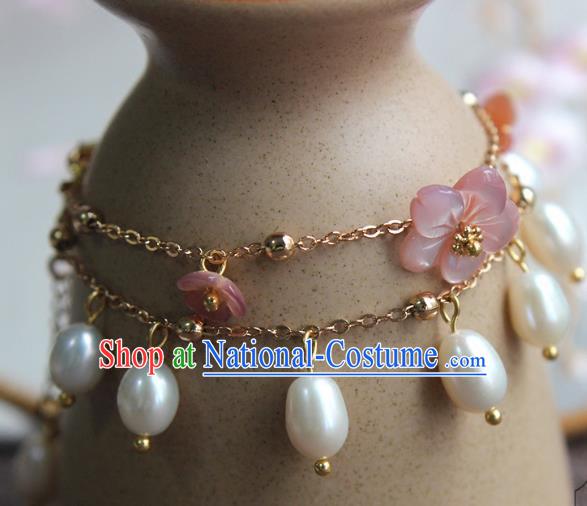 Chinese Ancient Handmade Classical Brace Lace Accessories Hanfu Pearls Bracelets for Women