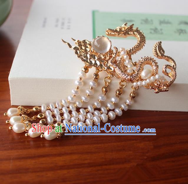 Chinese Ancient Handmade Classical Golden Dragon Hair Claw Hair Accessories Hanfu Tassel Hairpins for Women