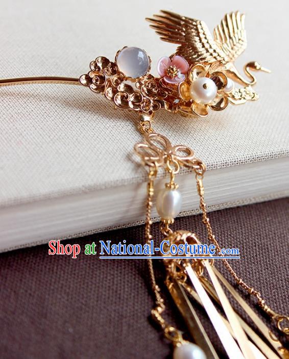 Chinese Ancient Handmade Classical Golden Crane Hair Clip Hair Accessories Hanfu Hairpins for Women