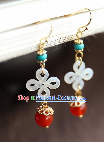 Chinese Ancient Handmade Classical Accessories Hanfu Shell Chinese Knot Earrings for Women